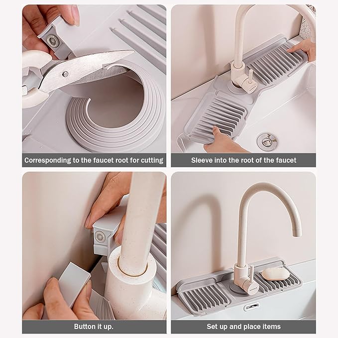Longer Silicone Faucet Mat for Kitchen Sink – Button Style Faucet Drip Catcher