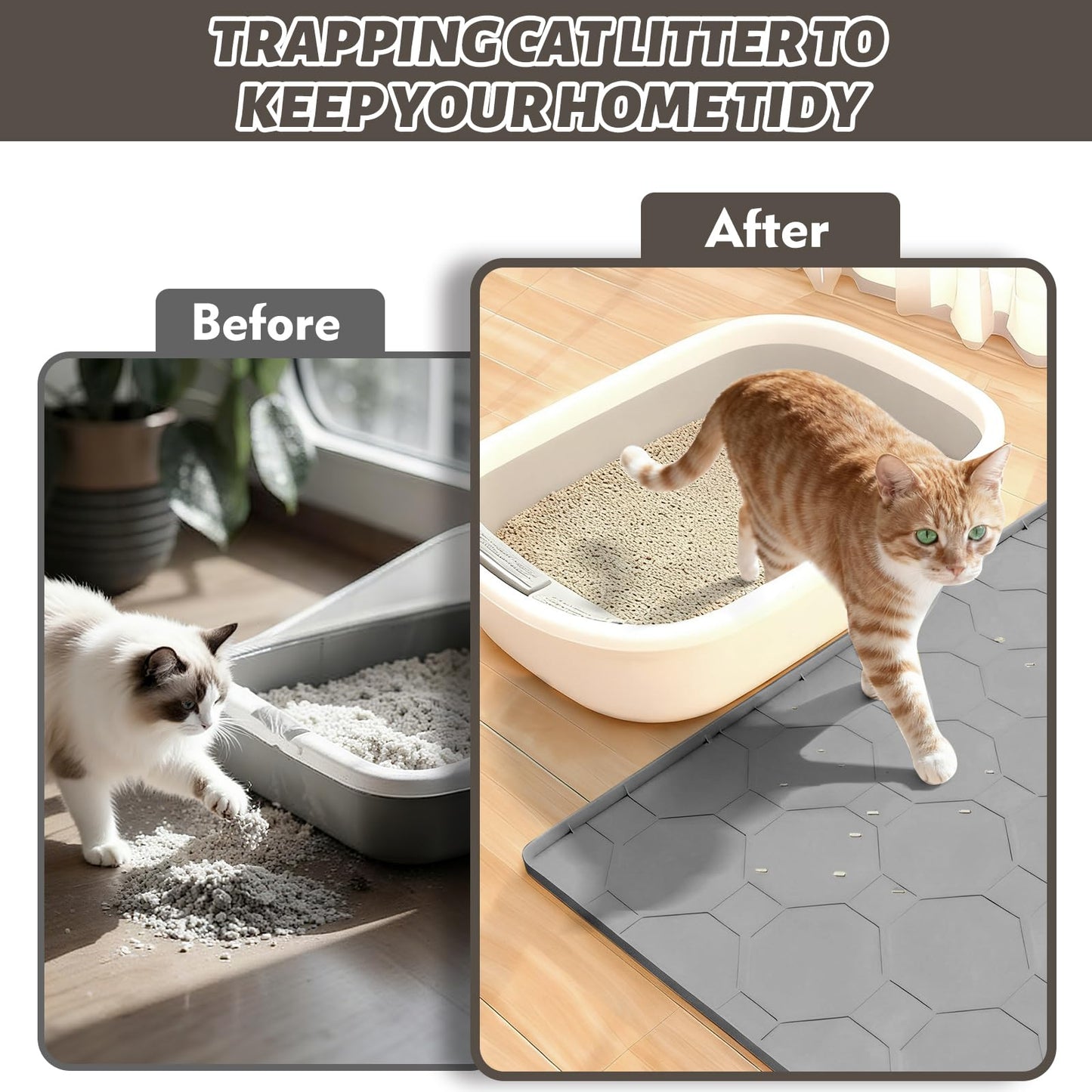 Extra Large Cat Litter Mat, Waterproof Silicone Cat Litter Box Mat, Non-Slip Kitty Litter Trapping Mat for Cat Litter Box, Urine Proof Pet Feeding Mat for Floors, Easy Clean, 38 x 26 Inch