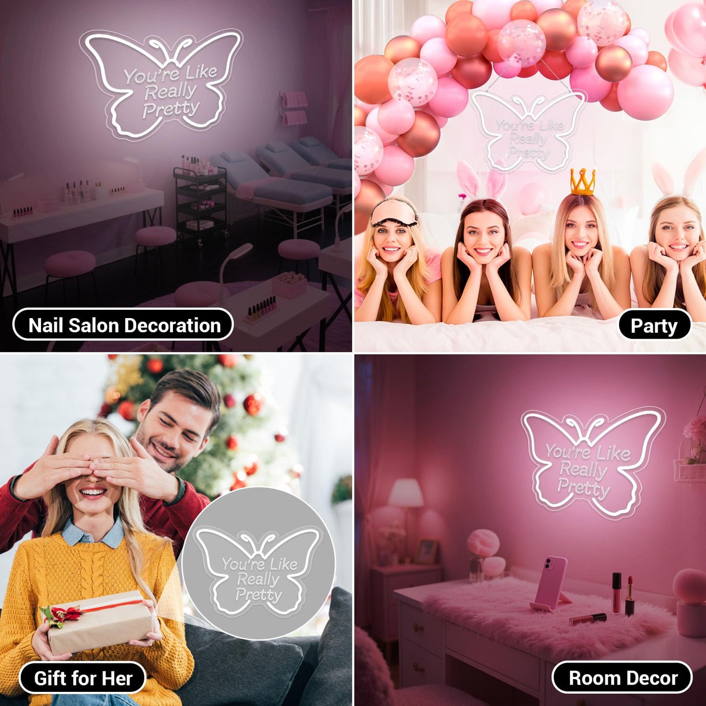 LMHSE You're Like Really Pretty Neon Sign, LED Neon Signs for Wall Decor Dimmable Aesthetic Butterfly Room Decor for Teen Girl, Bedroom, Wedding Decor, Gift for Birthday, Christmas (White)