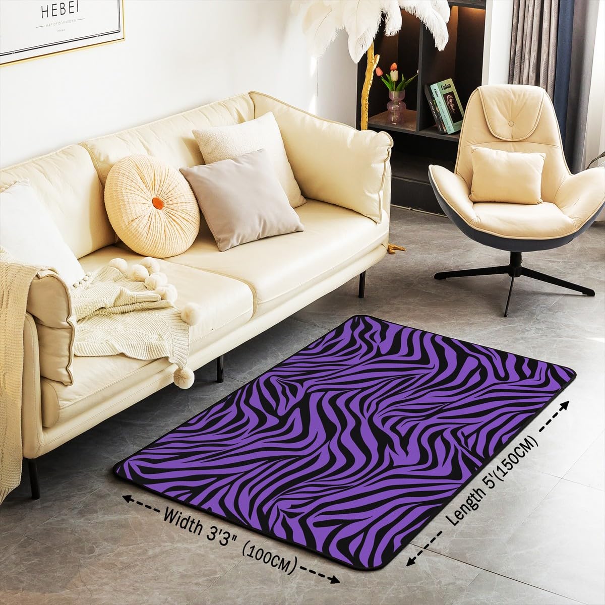 Castle Fairy Black Purple Zebra Skin Pattern Area Rug 3x5 Wild Animals Living Room Rugs for Boys Teens Zebra Stripes Decorative Rug Indoor Floor Mat Accent Rug