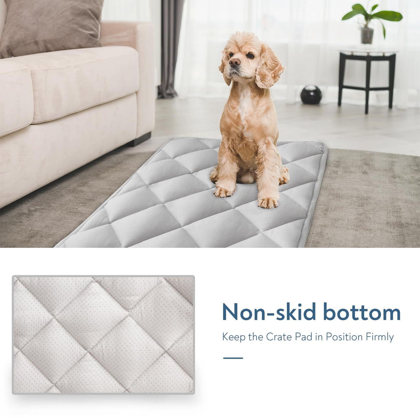 Magik & Kover Dog Crate Pad 2 Pack, Soft Dog Crate Mat with Anti-Slip Bottom, Machine Washable Kennel Pad, Fits 24 Inch, Grey