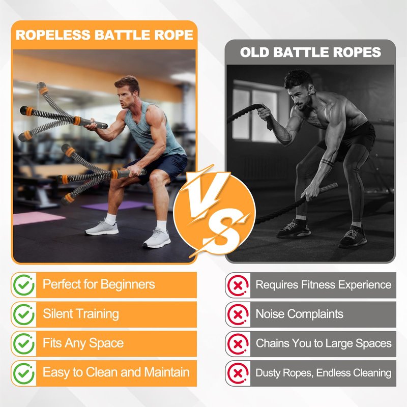 2PCS Adjustable Weighted Ropeless Battle Ropes, Heavy Duty Cordless Battle Rope for HIIT & Cardio Full-Body Workout Tool with Non-Slip Spiral Handles, Home Gym Equipment for Women & Men (Black)
