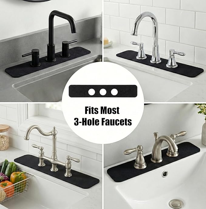 2PCS Faucet Mat for Bathroom Sink 3 Holes: 23.5’’Lx4.5’’W Splash Guard Fits 8
