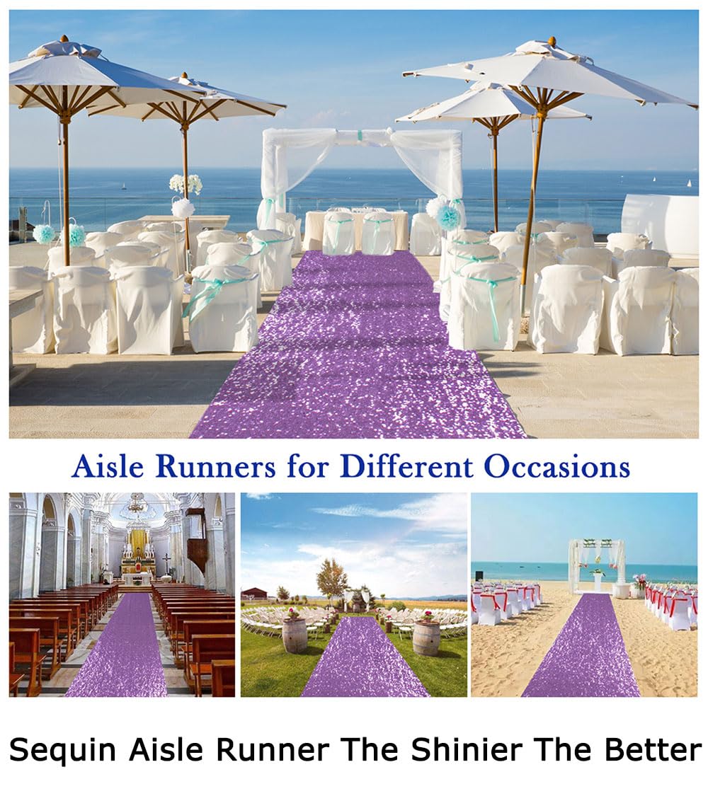 ShiDianYi Aisle Runners for Weddings Lavender 2FTx15FT Sequin Aisle Runner Light Purple Bridal Aisle Runner 15FT Carpet Runner Outdoor Aisle Runner for Wedding Ceremony
