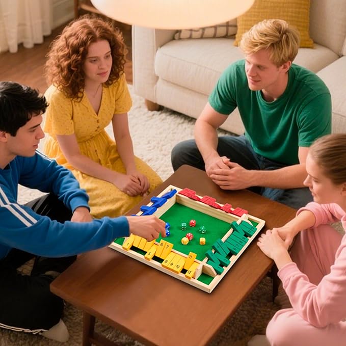 14 inches Shut The Box Dice Game 2-4 Player Upgraded 12 Numbers Wooden Board Table Math Games for Adults and Kids 12 Dices Classics Tabletop Version Games for ClassroomHomeParty or Pub