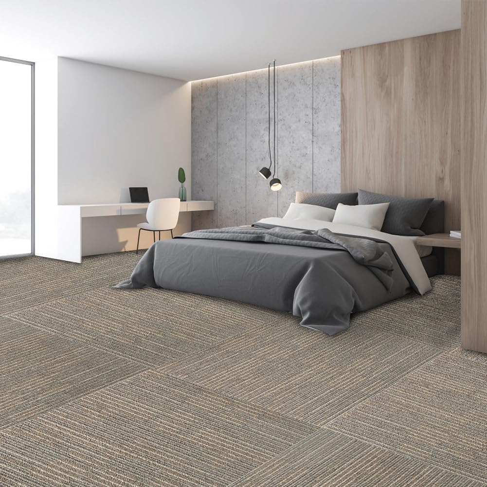 Petgrow Commercial Carpet Tiles, 24" x 24" Squares, 18 Tiles,Non-Slip Soft Floor Carpet for Office, Bedroom, Living Room, Kitchen (1Box, Beige)