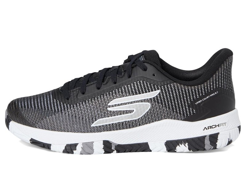 Skechers Women's Pickleball Viper Court Pro 2.0 Sneaker, Black/White, 8 Medium