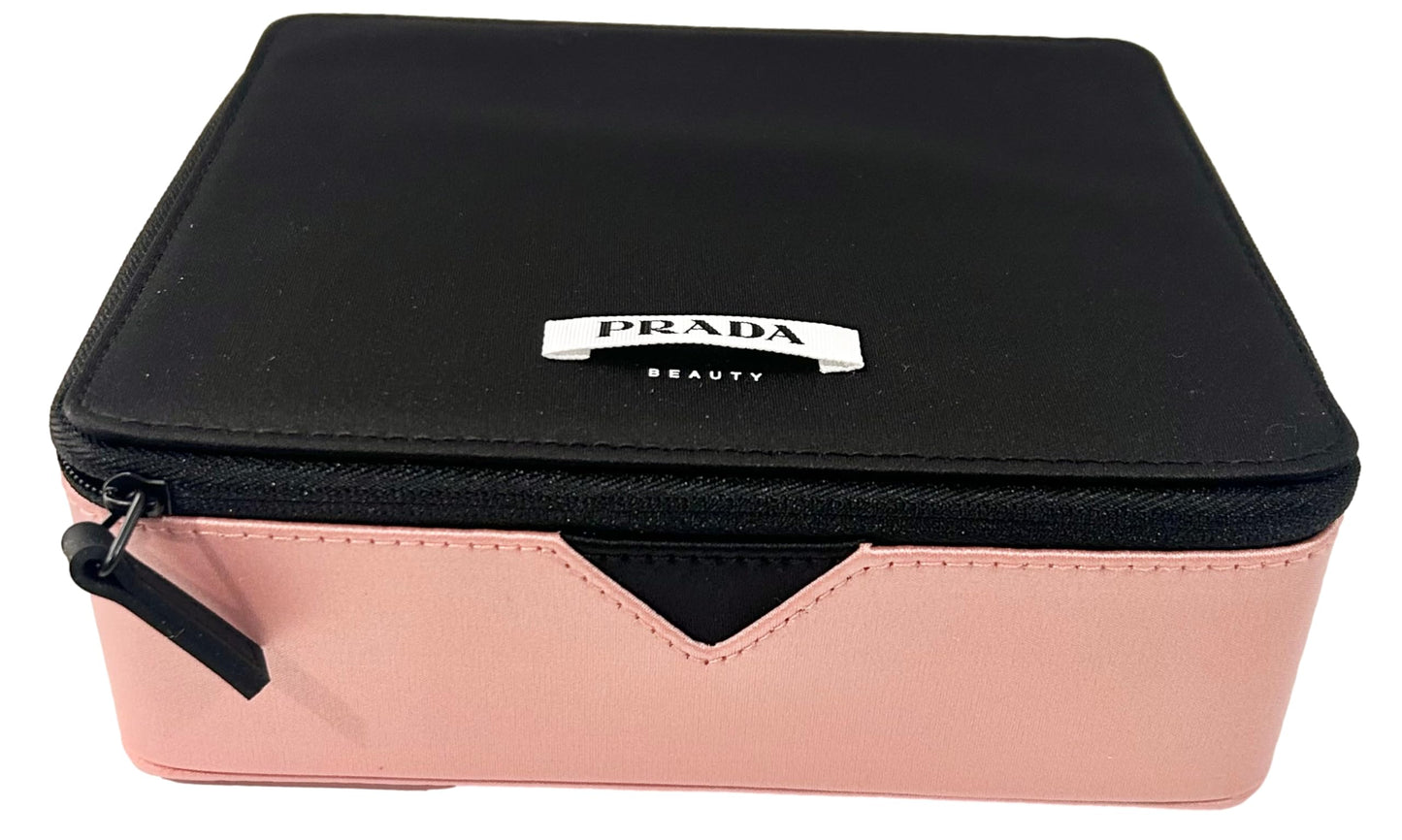 Prada Black Pink Train Case Beauty Fragrance Paradoxe Cosmetic Pouch Makeup Bag (EMPTY MAKEUP BAG) - Approx MEDIUM 7L x 6H x 2.5W - 0697