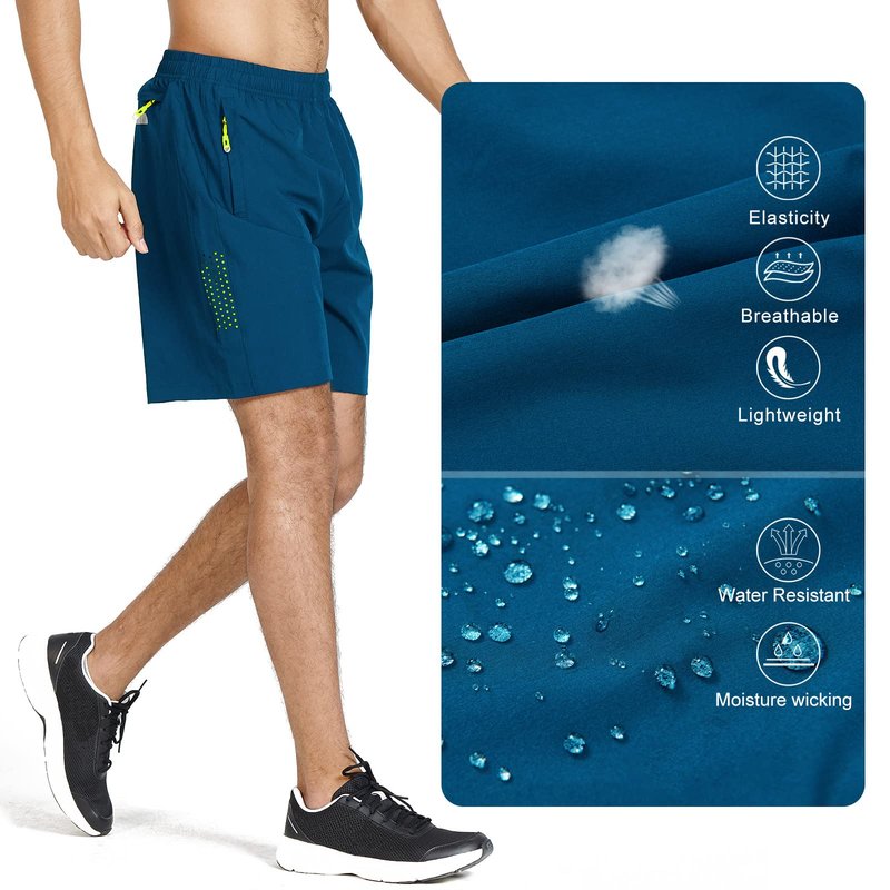 NORTHYARD Men's Athletic Running Shorts Gym Workout 7"/9"/5" Quick Dry Lightweight Sports Basketball Tennis 3 Zipper Pockets Seablue XL