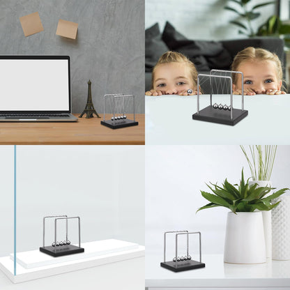 SEVNPRIME 5 Large Beads Newton's Cradle Balance Balls Desk Toys Office Decorations with Black Wooden Base Desk Balance Balls Fun Science Physics Toys for Office/Bedroom/Living Room