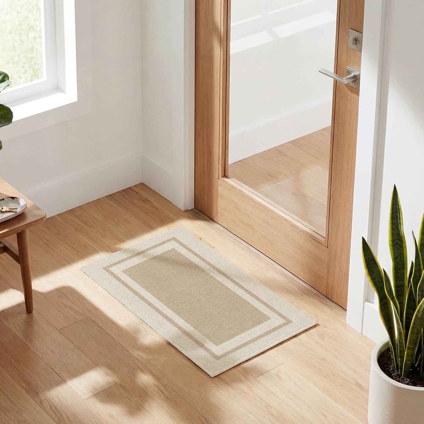 Artoid Mode Beige Absorbent Rectangle Non-Skid Doormat, Home Mats Non Slip Washable Natural Rubber Back Door Mat Floor Mat for 17x29 Inch