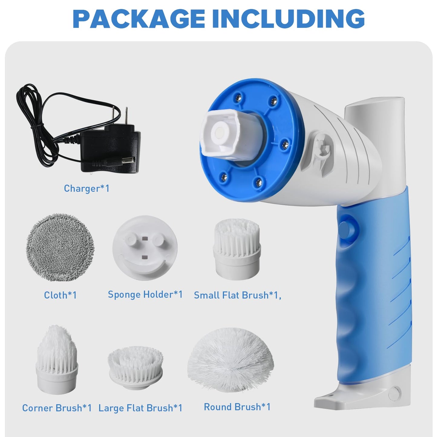 Electric Spin Handle for Scrub Daddy/Mommy Sponges with 6 Replacement Brush Heads, Power Scrubber Electric Cleaning Wand Brush for Sink/Window/Tub/Tile/Floor,Waterproof, Cordless and Rechargeable