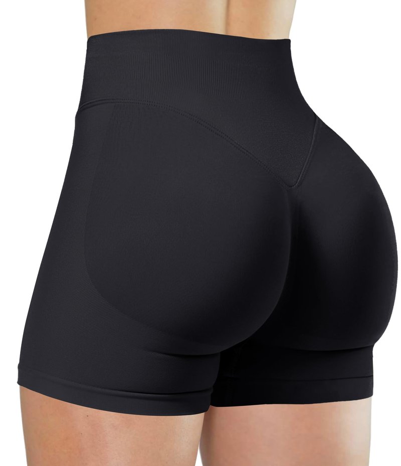 Unthewe Womens Workout Seamless Scrunch Butt Lifting Shorts High Waisted Tummy Control Gym Yoga Shorts(U516-Black-M)