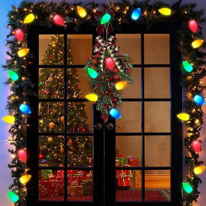 Couah C9 Christmas LED String Lights, 23 Ft LED Vintage Multicolor Lights with 35 LED C9 Colorful Light Bulbs, Outdoor String Lights for Christmas Party Backyard Wedding- Green Wire