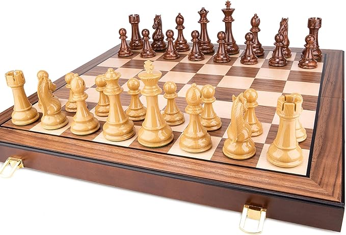 AMEROUS High Polymer Weighted Chess Pieces with 4.25'' King - 2 Extra Queens - Gift Package Standard Tournament Chessmen for Chess Board or Replacement of Missing Pieces (Chess Pieces Only)