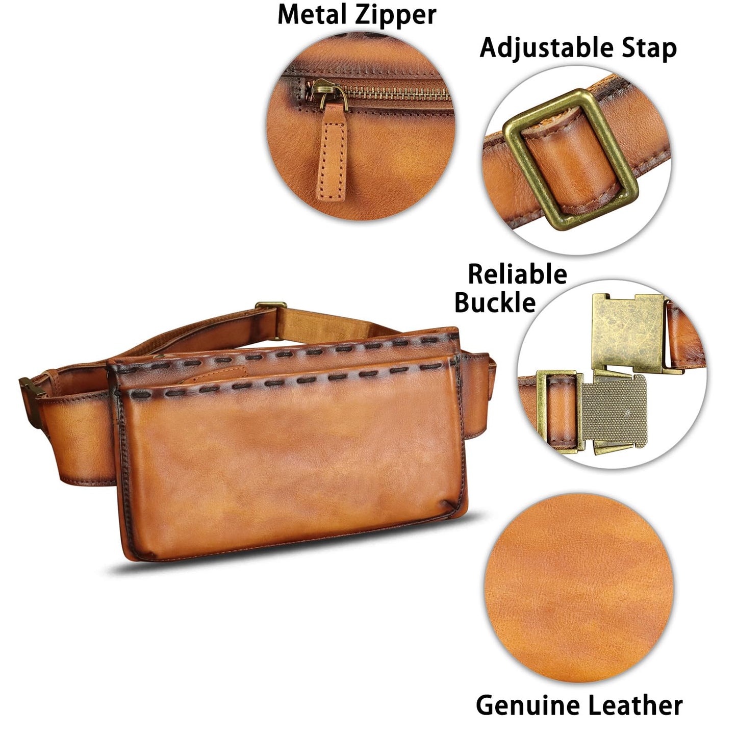 Genuine Leather Waist Bag Fanny Packs for Women and Men Real Leather Small Crossbody Chest Purses (Brown)