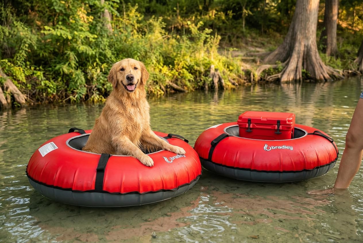 Pack of Two Bradley Heavy Duty Tubes for Floating the River; Whitewater Water Tube; Rubber Inner Tube with Cover for River Floating; Linking Tandem River Tubes; River raft Tube Red