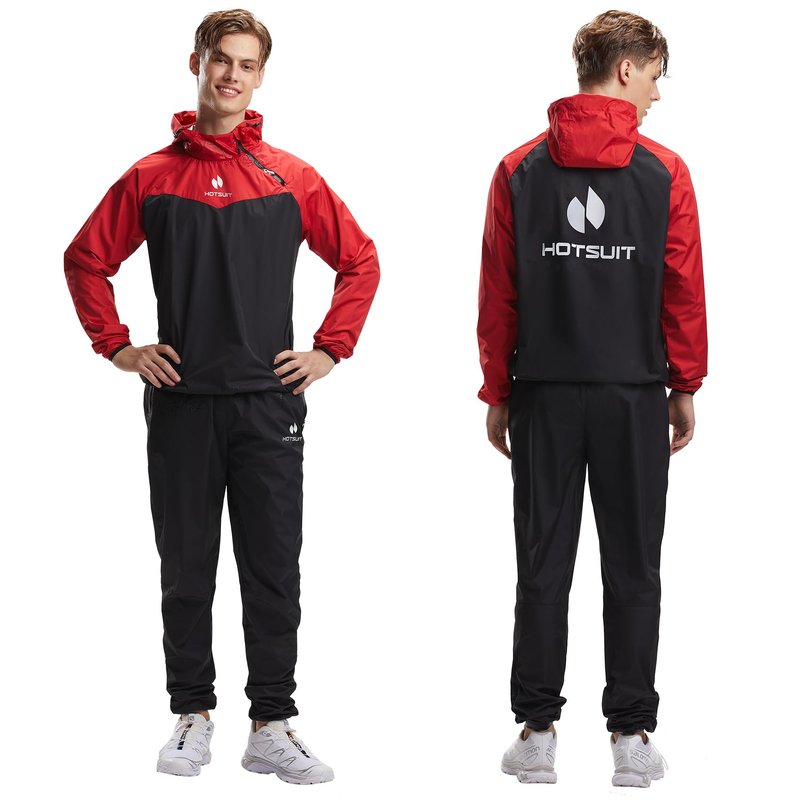 HOTSUIT Sauna Suit for Men & Women Sweat Suit Sauna Jacket Pant Gym Workout 7 Colors, Red, XL