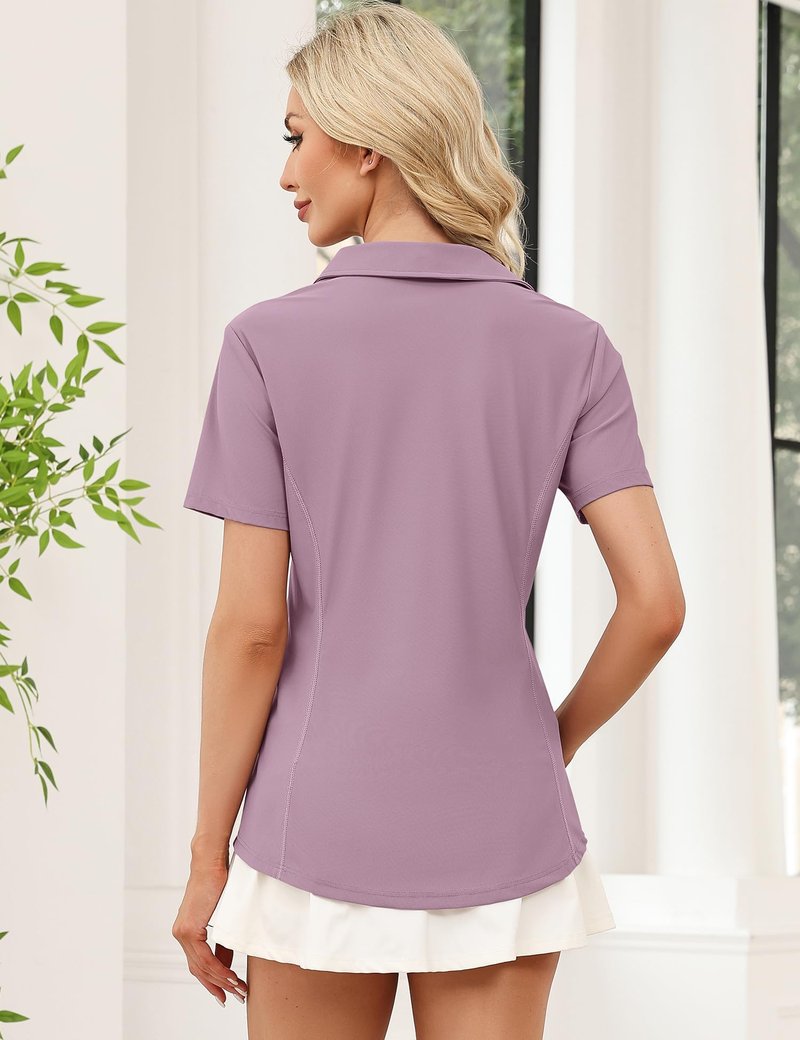 LOMON Women Quick Dry UPF 50+ Golf Shirt Short Sleeve Sun Protection Tops for Tennis Soft V Neck Shirt (Gray Purple M)