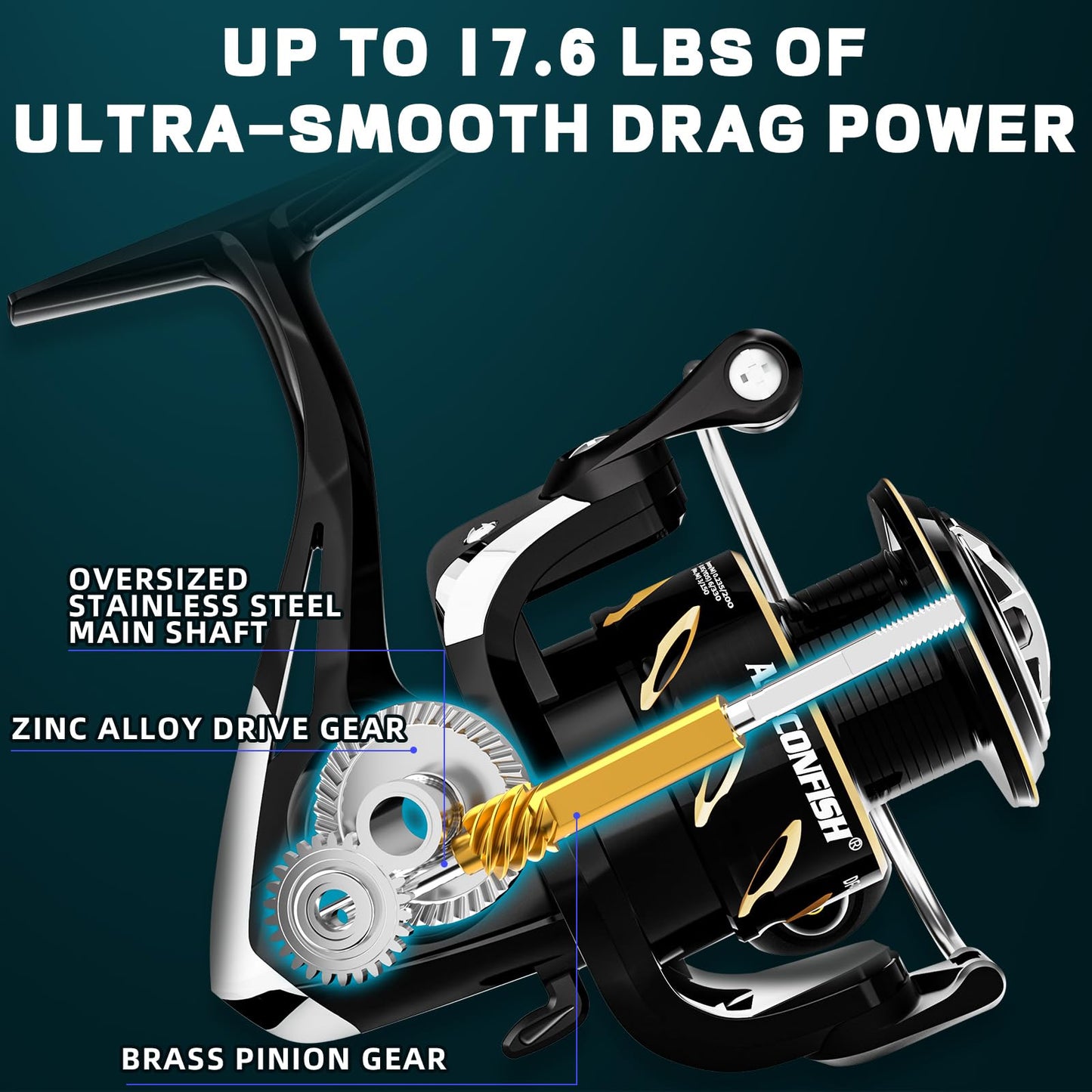 Ashconfish DF Series Spinning Reel Saltwater & Freshwater Fishing Reel, Lightweight Nylon/Fiberglass Frame, 7+1BB, 5.2:1 Gear Ratio,Long-Distance Casting DF (Deep Spool Line Cup(DF), 5000)