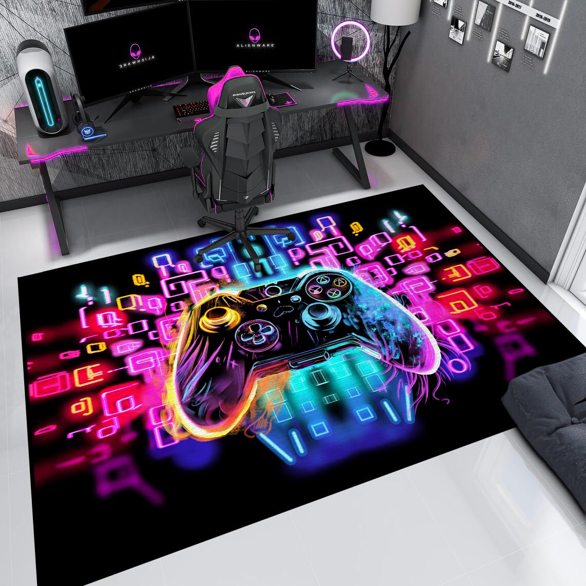 Gaming Area Rugs for Boys Cool Gamer Control Carpets for Bedroom Large Non Slip Area Rugs for Playroom
