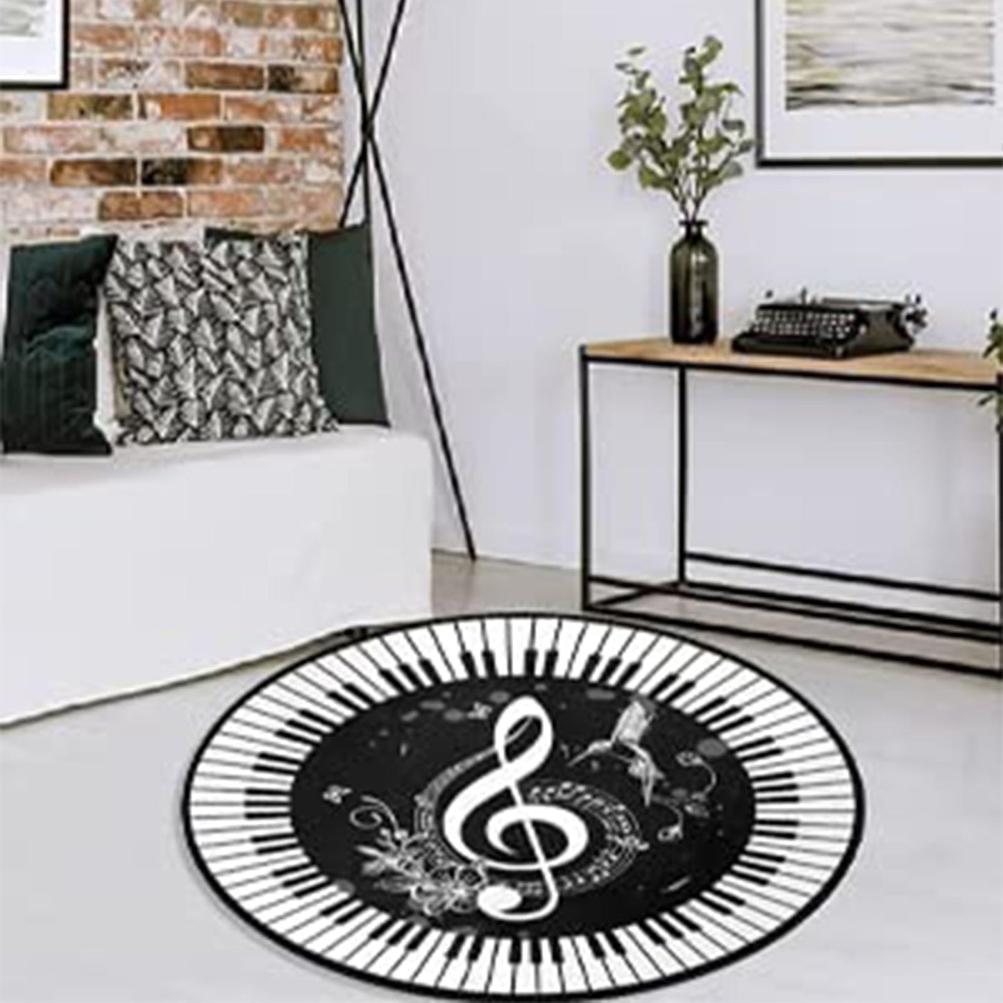 keepcute Music Round Area Rug Piano Notes Doormat Non-Slip Floor Mat Round Area Rug Carpet for Bedroom Living Room Study Playing Carpet, 3' Diameter