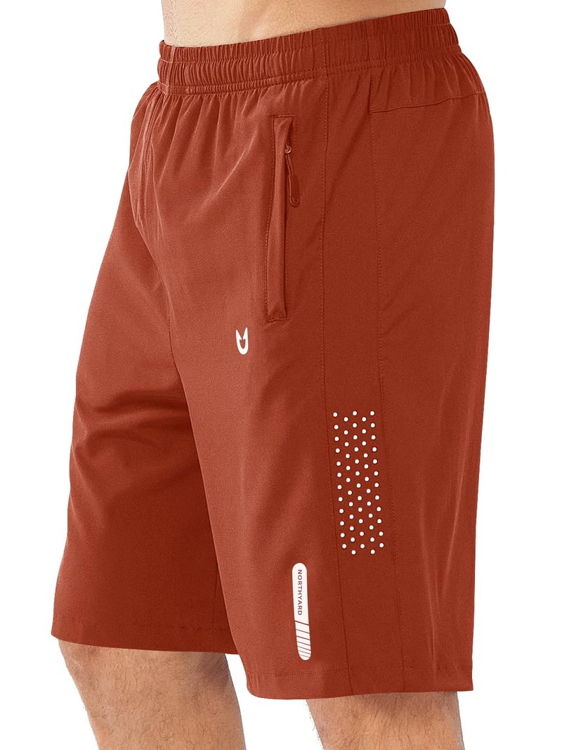 NORTHYARD Men's Athletic Running Shorts Gym Workout 7"/9"/5" Quick Dry Lightweight Sports Basketball Tennis 3 Zipper Pockets REDCLAY-9inch M