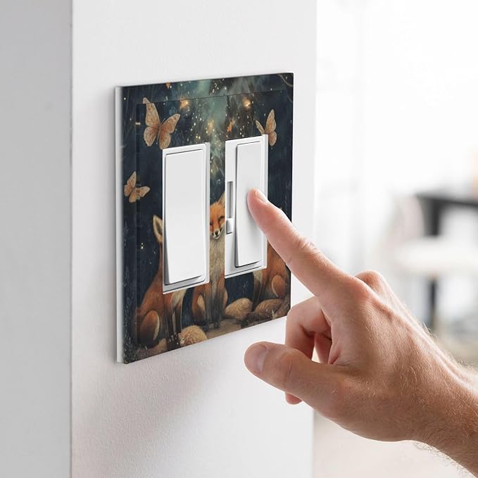 Decorative Art Light Switch Covers Foxes & Forest 2 Gang Dual Rocker Outlet Switch plate Faceplate GFCI for Home Decor
