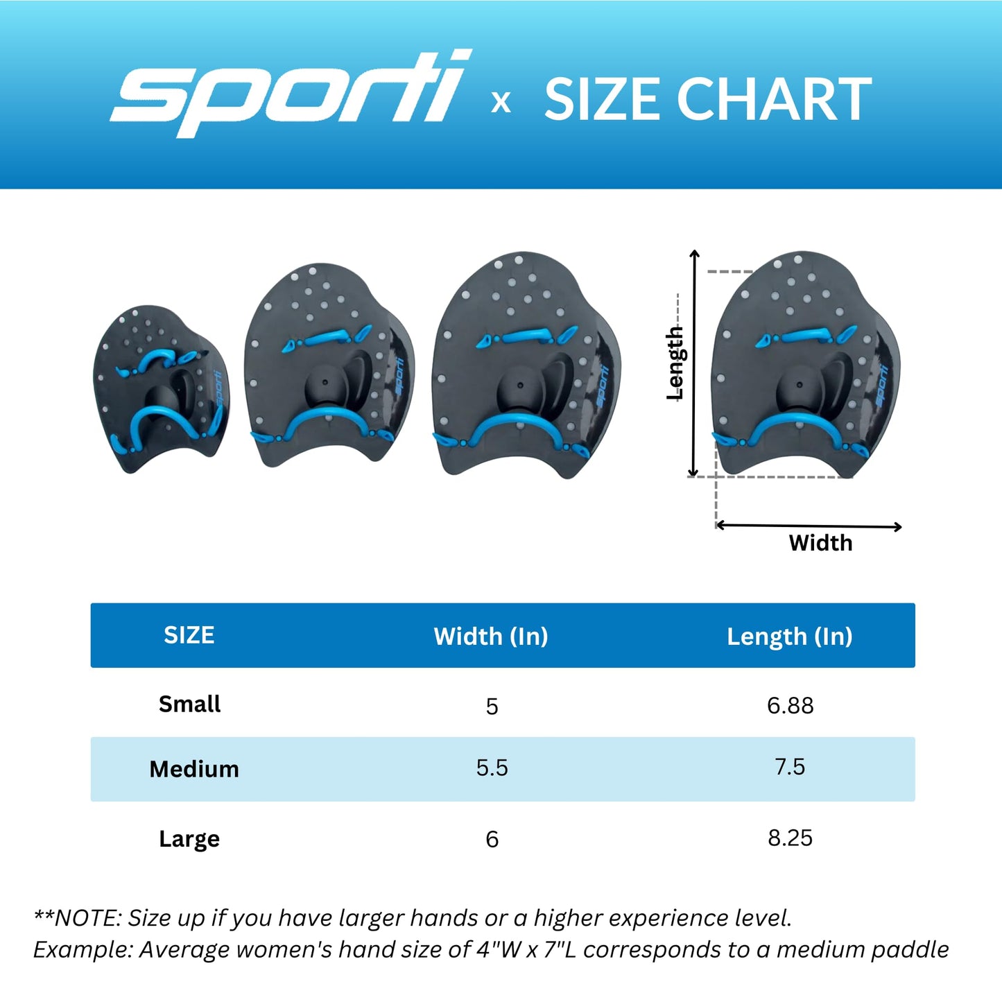 Sporti Power Swim Paddles - Swimming Training Hand Paddles - Adjustable Straps - Lap Swimming Gear (Medium, Black)