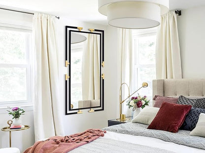 Large Mirror Wall Decor, 46.5"x23" Mirror with Black and Gold Metal Frame for Bedroom, Living Room, Bathroom, Horizontal/Vertical