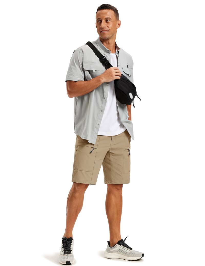 TACVASEN Men's Hiking Shorts 10" Quick Dry Lightweight Breathable Dress Outdoor Work Fishing Summer Shorts with 5 Pockets Khaki 36