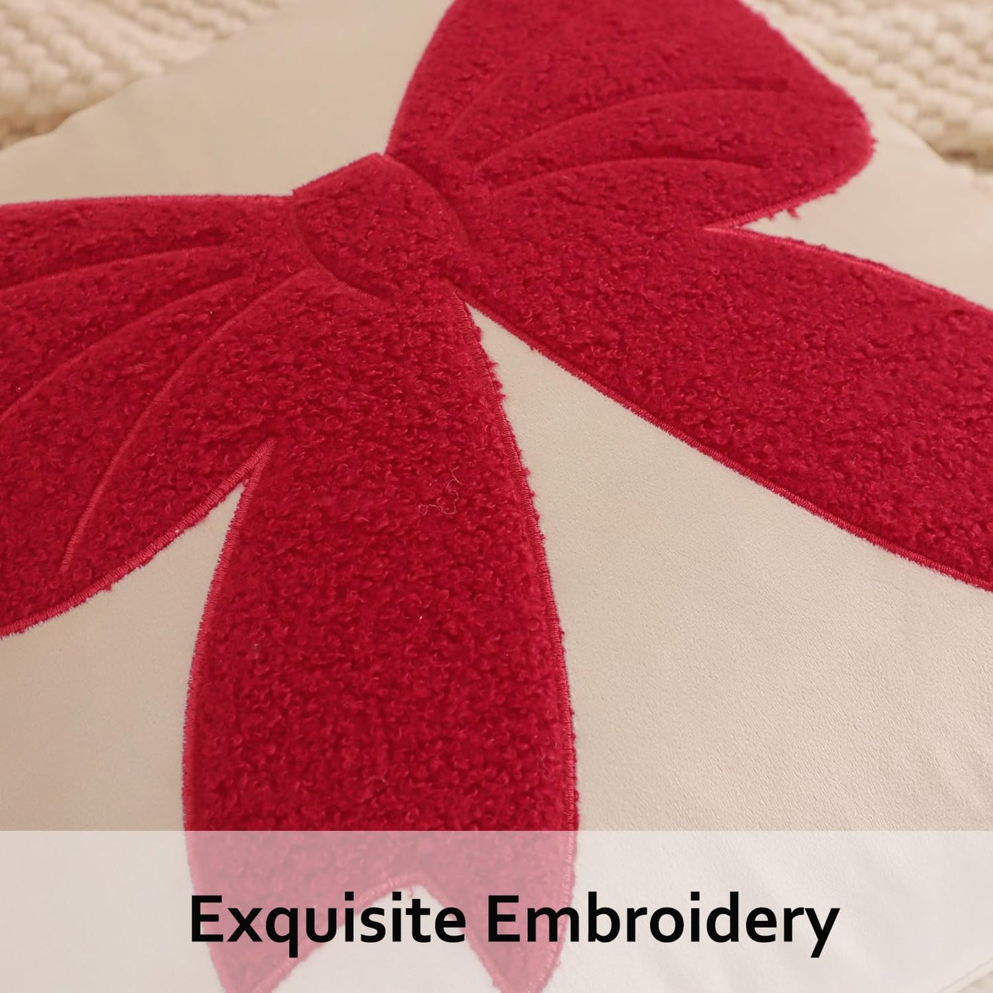 Tosleo Red Bow Pillow Covers 18 x 18 inch Set of 2 Velvet Embroidery Throw Pillow Cover Merry Xmas Party Decor Pillowcase Winter Holiday Cushion Case