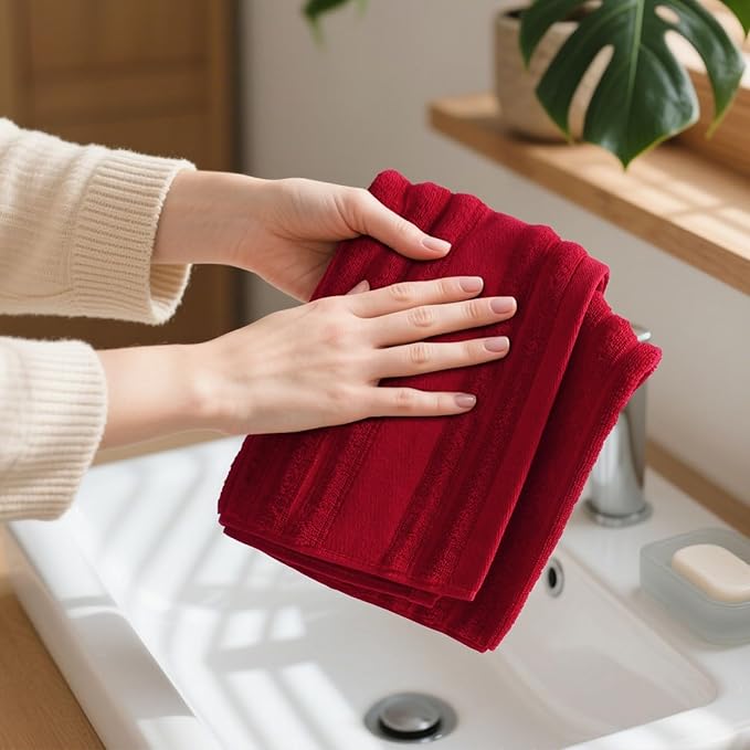 Jacquotha Red Hand Towels for Bathroom Ribbed