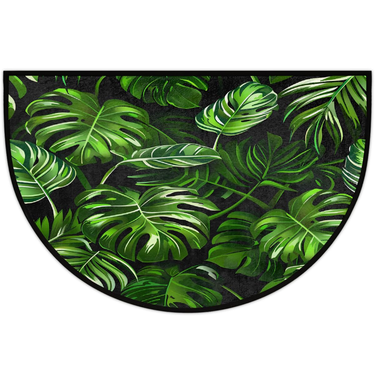 YPPAHHHH Half Round Door Mat Palm Tree Monstera Leaves Tropical Welcome Mats Non-Slip Front Doormat Indoor Entrance Half Circle Bathroom Mat Low-Profile Kitchen Floor Mats, 36x24in