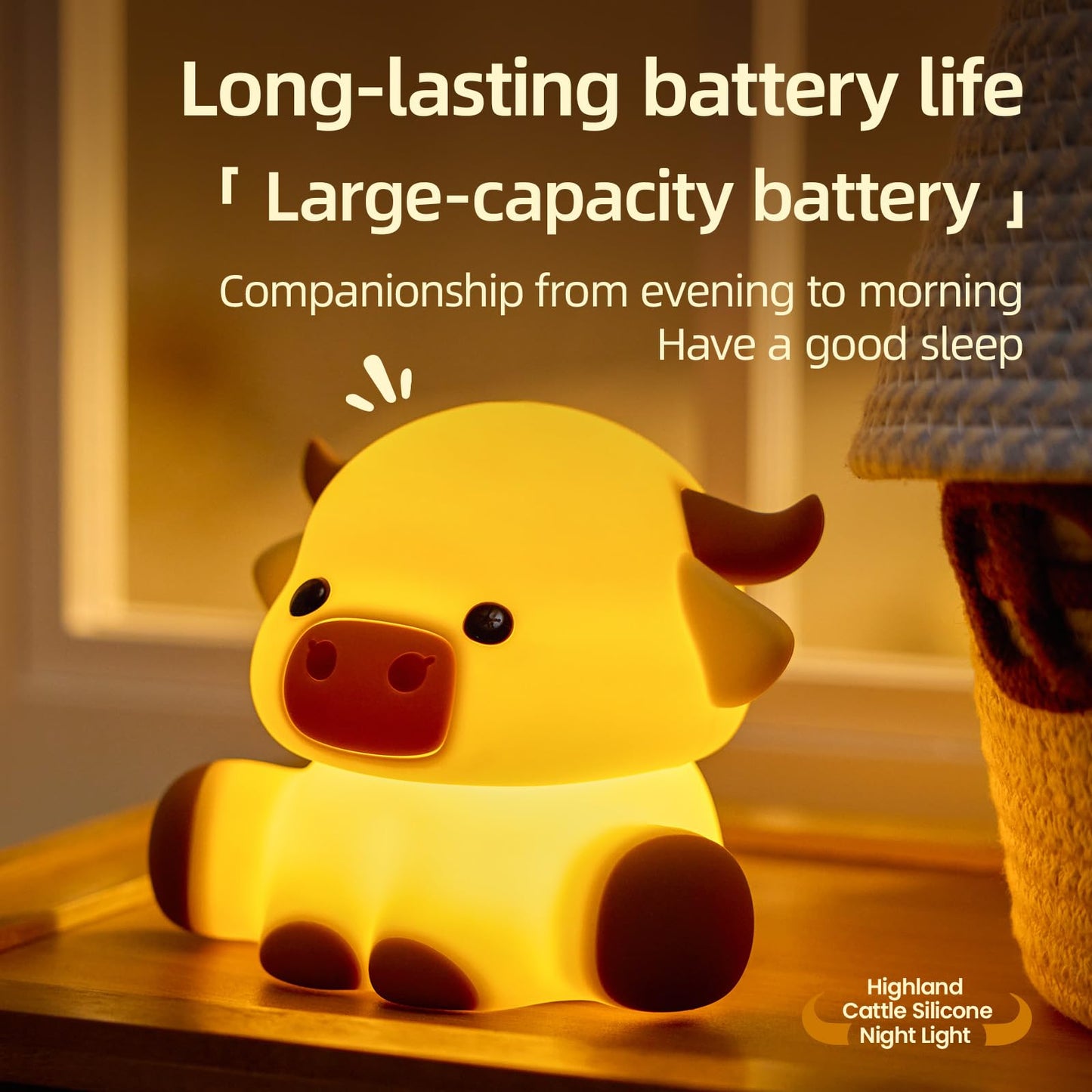 Znpum Highland Cow Night Light, Huggwaii Squishy Silicone Lamp for Kids - Dimmable Touch Sensor Cute Animal Lamp, Soft Glow Night Light for Nursery, Bedroom, Christmas Gifts for Boys, Girls, Women