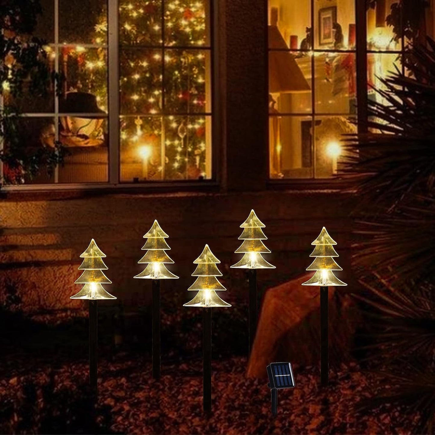 ILLUMINEW Outdoor Christmas Decorations, Solar Christmas Pathway Lights, Set of 5 Waterproof Landscape LED Lights for Yard Lawn Patio Walkway Decor