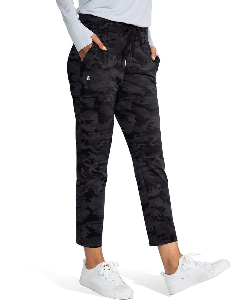 G Gradual Women's Pants with Deep Pockets 7/8 Stretch Sweatpants for Women Athletic, Golf, Lounge, Work (Black Camo, Large)