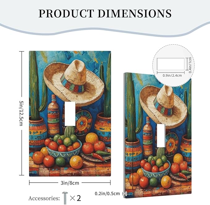 Decorative Art Light Switch Covers Mexican Sombrero & Serape Vibes Single Toggle Wall Plate Decorative Switchcover Electrical Switchplate for Home Decor