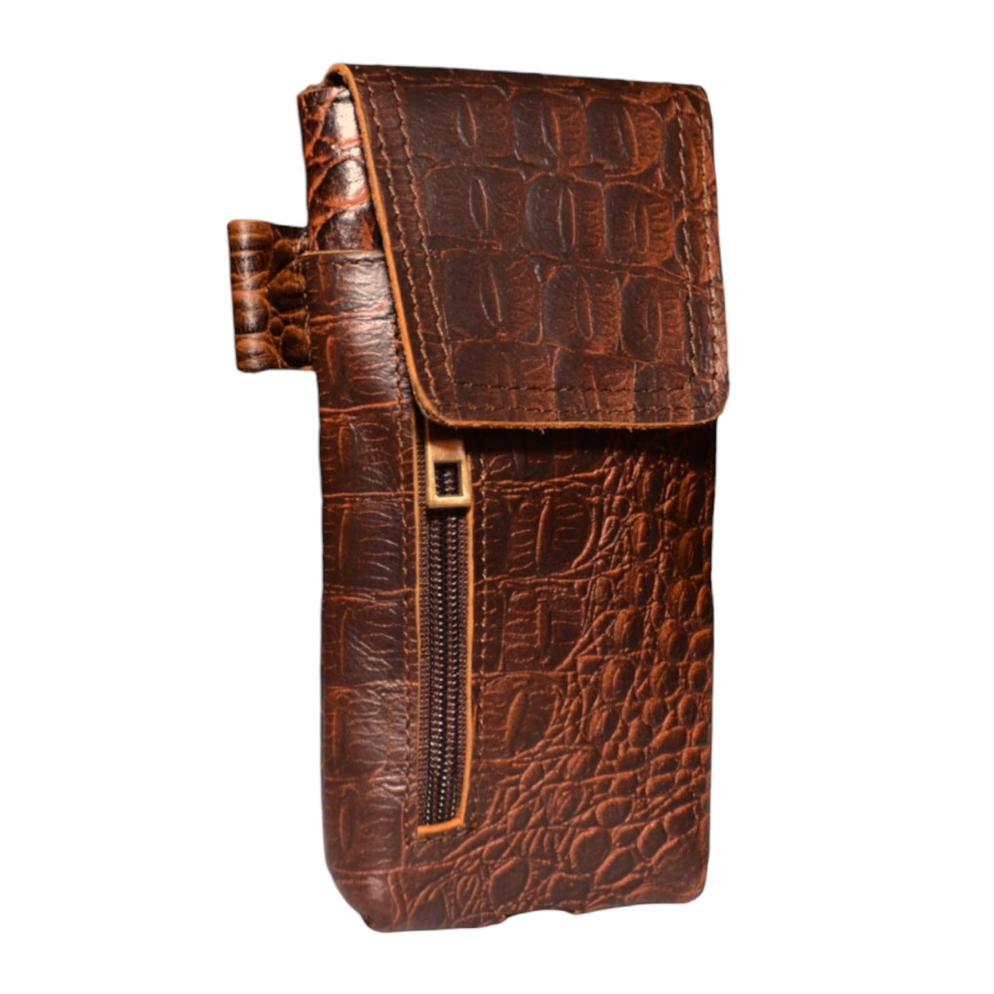 Genuine Full-Grain Buffalo Leather Cell Phone Holsters – 7” H x 3.5" W Leather Cell Phone Holster Large Smartphones – Secure & Durable Phone Belt Holder (Crocodile Print) (Croco Tan)