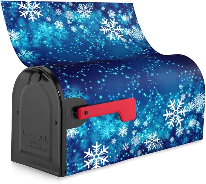 DADABULIU Mailbox Covers Christmas Snowflake Blue Xmas Winter Magnetic Letter Post Box Cover Standard Size 25.5 x 21 Inch Garden Yard Home Decorative