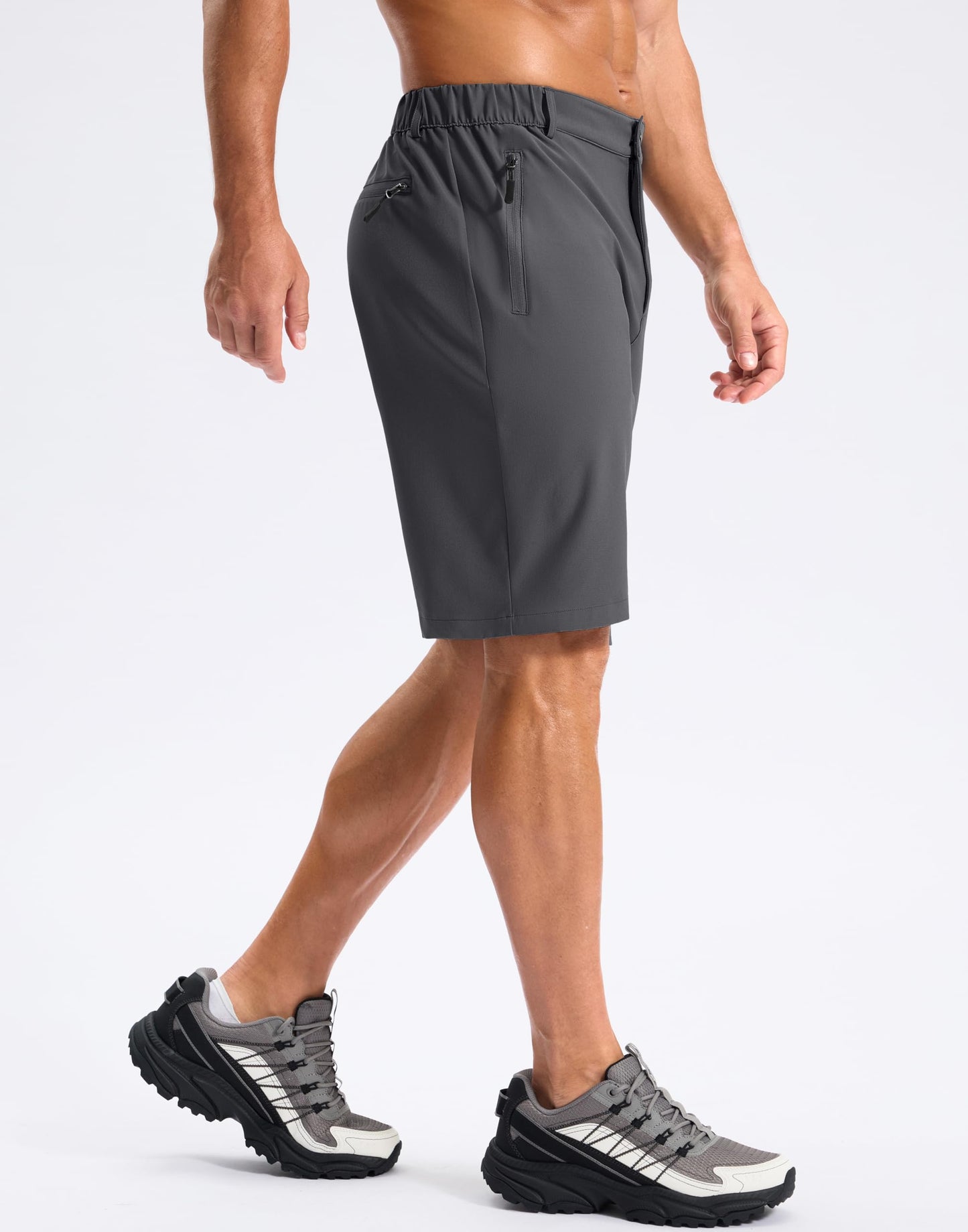 Pudolla Mens Hiking Shorts 5"/7"/9" Lightweight Quick Dry Casual Golf Shorts for Men Work Fishing with 3 Zipper Pockets(Dark Grey 9 Inseam-L)