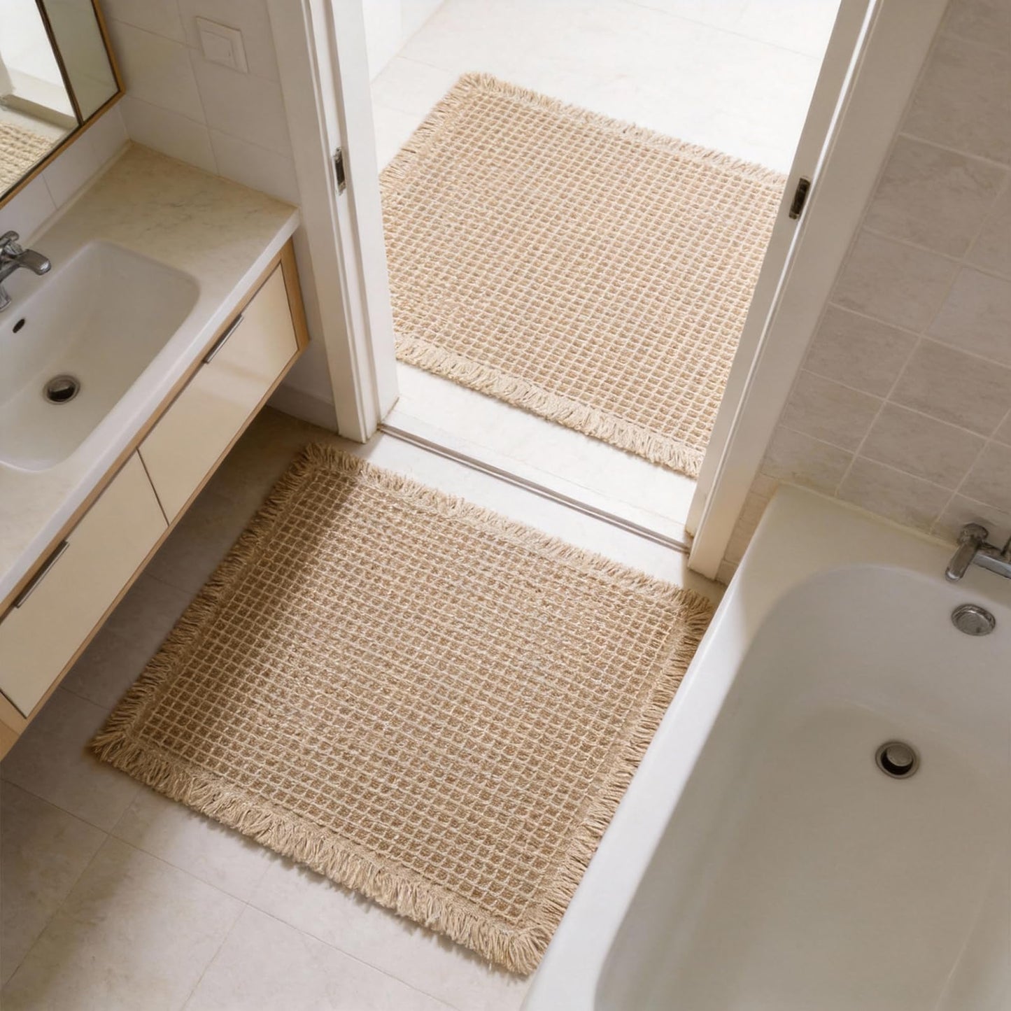 ZVFFDG Waffle Bathroom Rugs, Large Non Slip Absorbent Waffle Knit Bath Mat for Shower Floor, Tub and Bathroom Door, Ultra Soft Quick Dry, Brown, 24"x36"