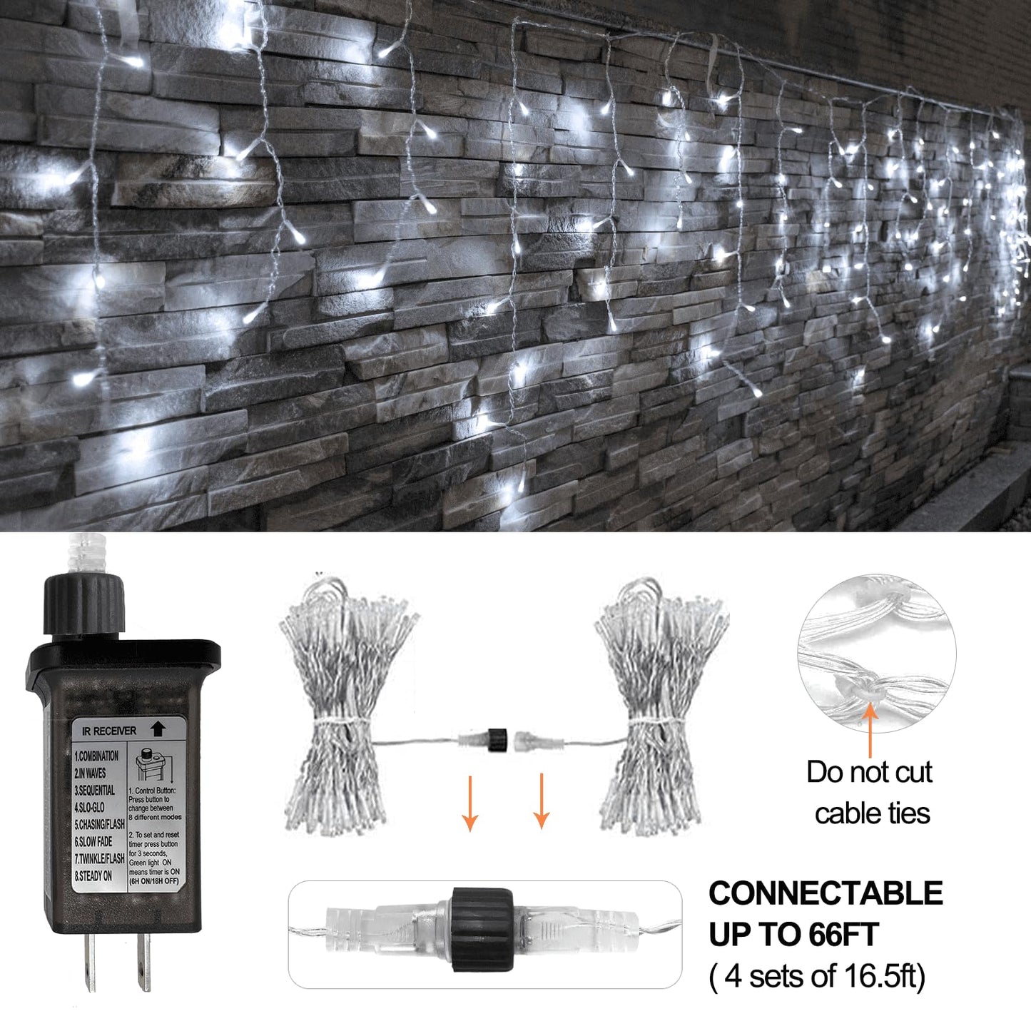 YOLIGHT 33ft 384 LED Icicle Christmas Lights with 72 Drops, Outdoor Icicle Light with Remote, 8 Modes Twinkle Window Curtain Lights for Wedding Party Home Garden Room Roof Decoration (White)