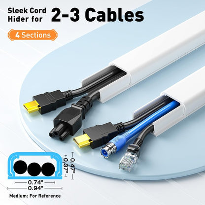 Delamu TV Cord Hider, Cord Covers for 2-3 Wires on Wall, Paintable Cable Hider Wire Covers for Cords, Easier Setup Wire Hiders for TV on Wall, Cable Cover Management to Hide Wires, W0.94H0.47in, White