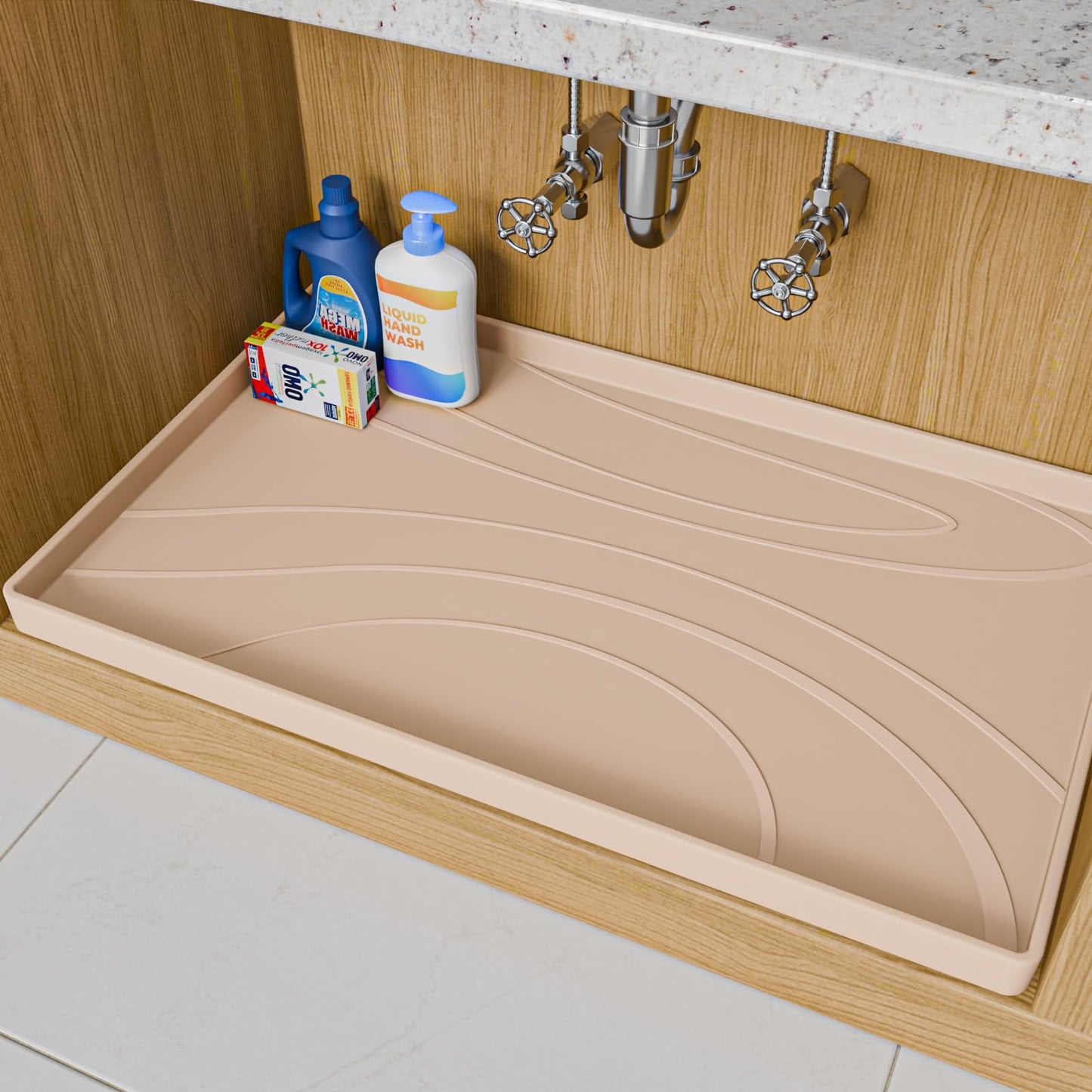 Under Sink Mat 31" x 22", Silicone Under Sink Liner for Kitchen and Bathroom, Waterproof Cabinet Protector Drip Tray, Protects Cabinets from Leaks and Spills