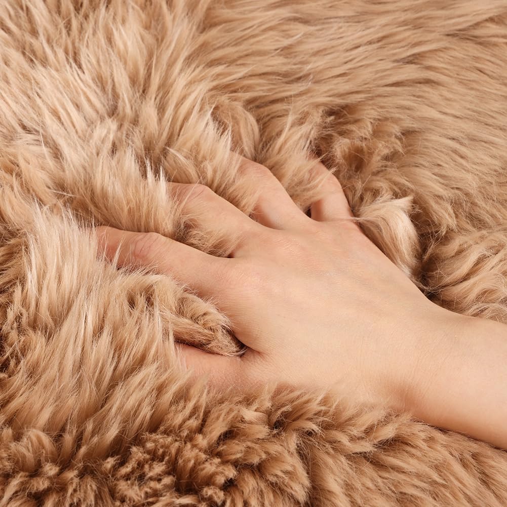 WL&ALLEN Large Sheepskin Rug Genuine Thick and Lush 3 Inch Pile，Luxury Australian Pelts |Large Sheepskin Wool Area Rugs (Single Pelt 2'6" x 3'7"，Light Brown)…