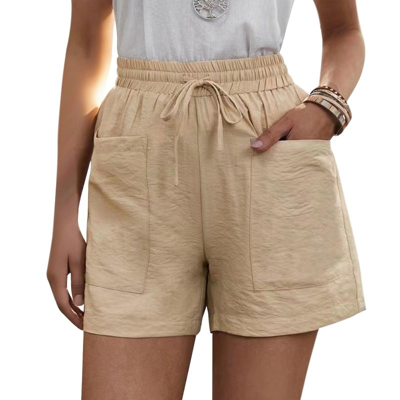 LOAIHA Women's High Waist Shorts Wide Leg Solid Drawstring Lounge Pant Comfy Loose Jogger Pants Summer Beach Vacation Short with Pockets Apricot