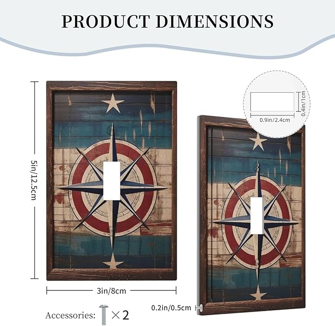 Decorative Art Light Switch Covers Nautical Rustic Star Emblem Single Toggle Wall Plate Decorative Switchcover Electrical Switchplate for Home Decor