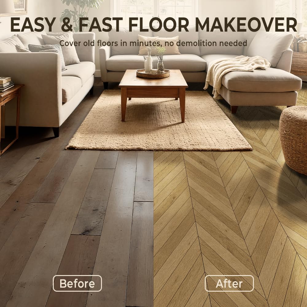 Wood Grain Peel and Stick Vinyl Flooring Roll - 15.7" X 236" Vinyl Flooring Roll,Textured with Waterproof, Slip-Resistant for Bedroom, Living Room