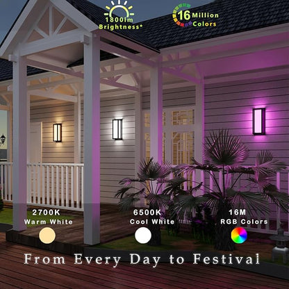 Smart Outdoor Lights Color Changing 2 Pack, RGB+2700K-6500K Outdoor Wall Sconce Aluminum Exterior Lighting Fixtures Waterproof Antirust, APP Control Up and Down Lights
